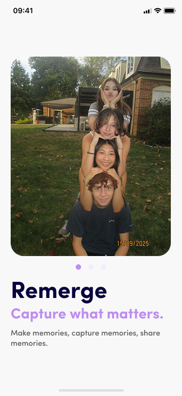 Remerge app showing a shared memory reel
